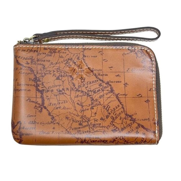 Patricia Nash Signature Map print Capri wristlet wallet clutch Brown leather - Picture 7 of 7